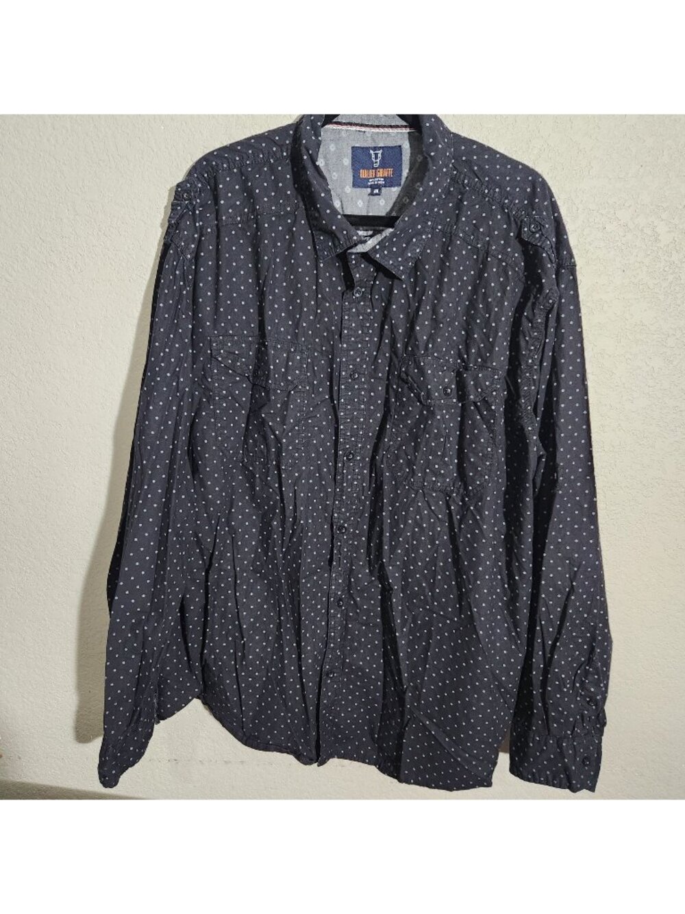 Quilted Giraffe Mens Button-Up Shirt 4X Navy Blue Polka Dot Casual